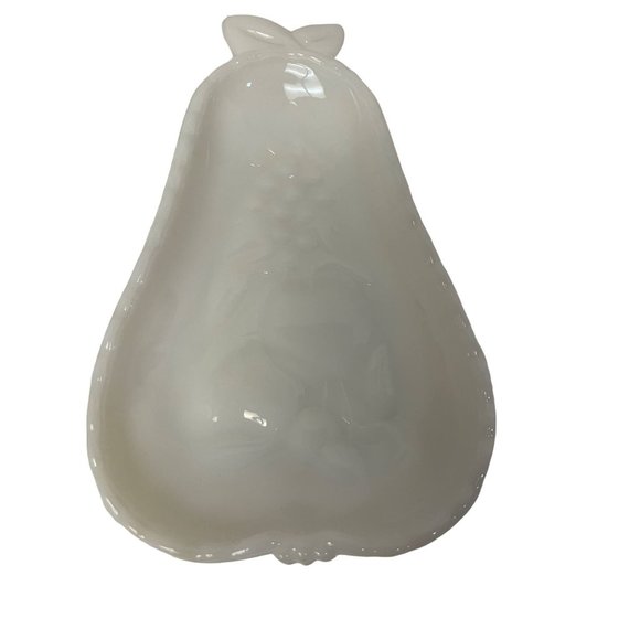 Vintage HAZEL ATLAS White Milk Glass Blossom Pattern Relish Tray Pear Shaped 8"H - Picture 1 of 4